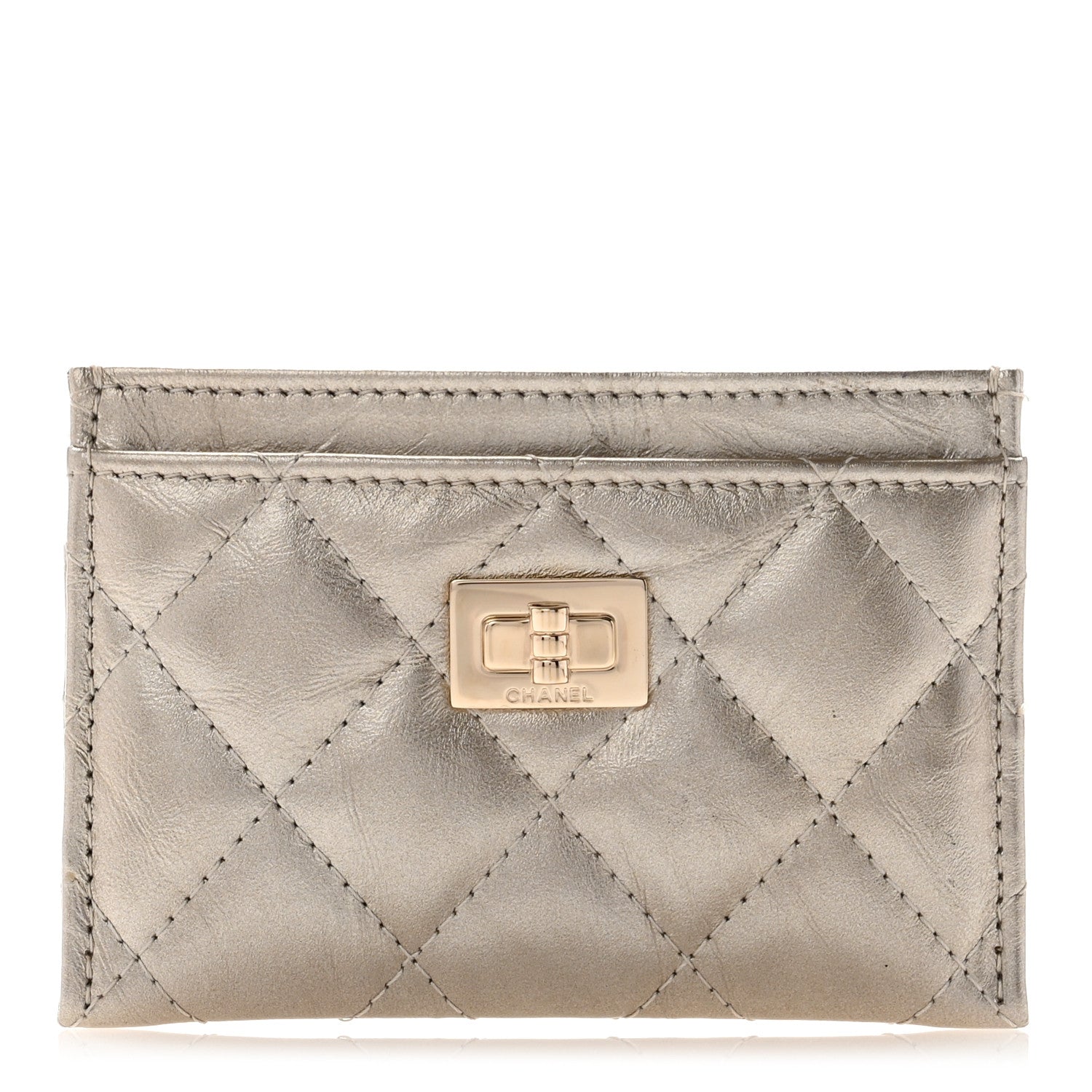 Chanel Metallic Aged Calfskin Quilted Reissue Card Holder Light Gold 1 of 9