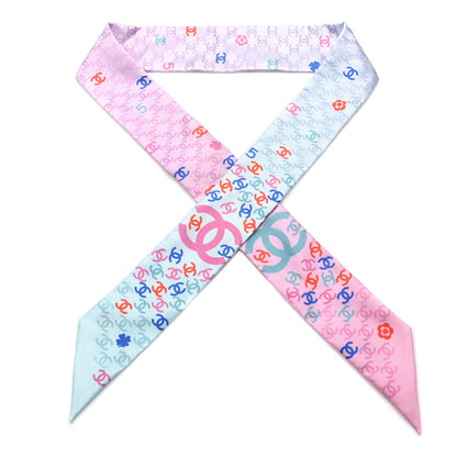 Chanel Silk CC Slim Bandeau Pink Light Blue Red 1 of 3