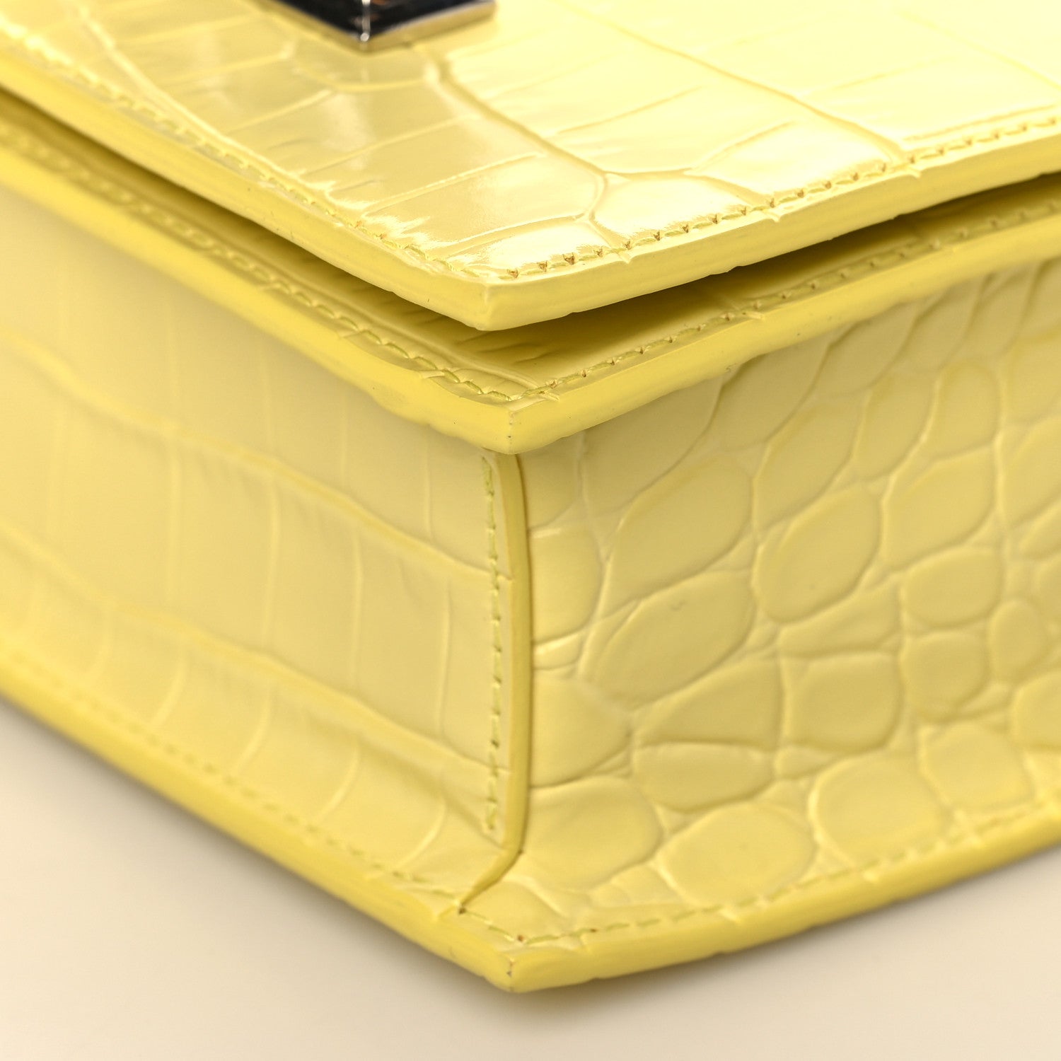 Alexander McQueen Shiny Crocodile Embossed Jeweled Satchel Pop Yellow 9 of 10