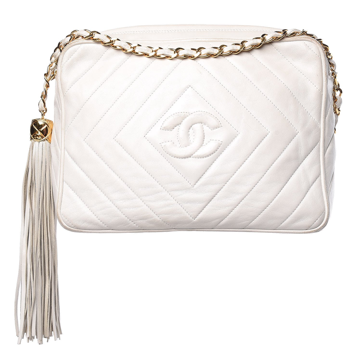Chanel Lambskin Chevron Tassel Camera Case White 1 of 21