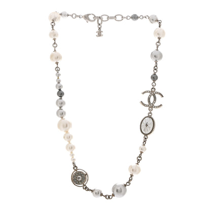 Chanel Pearl Crystal CC Choker Necklace Silver Pearly White 3 of 7