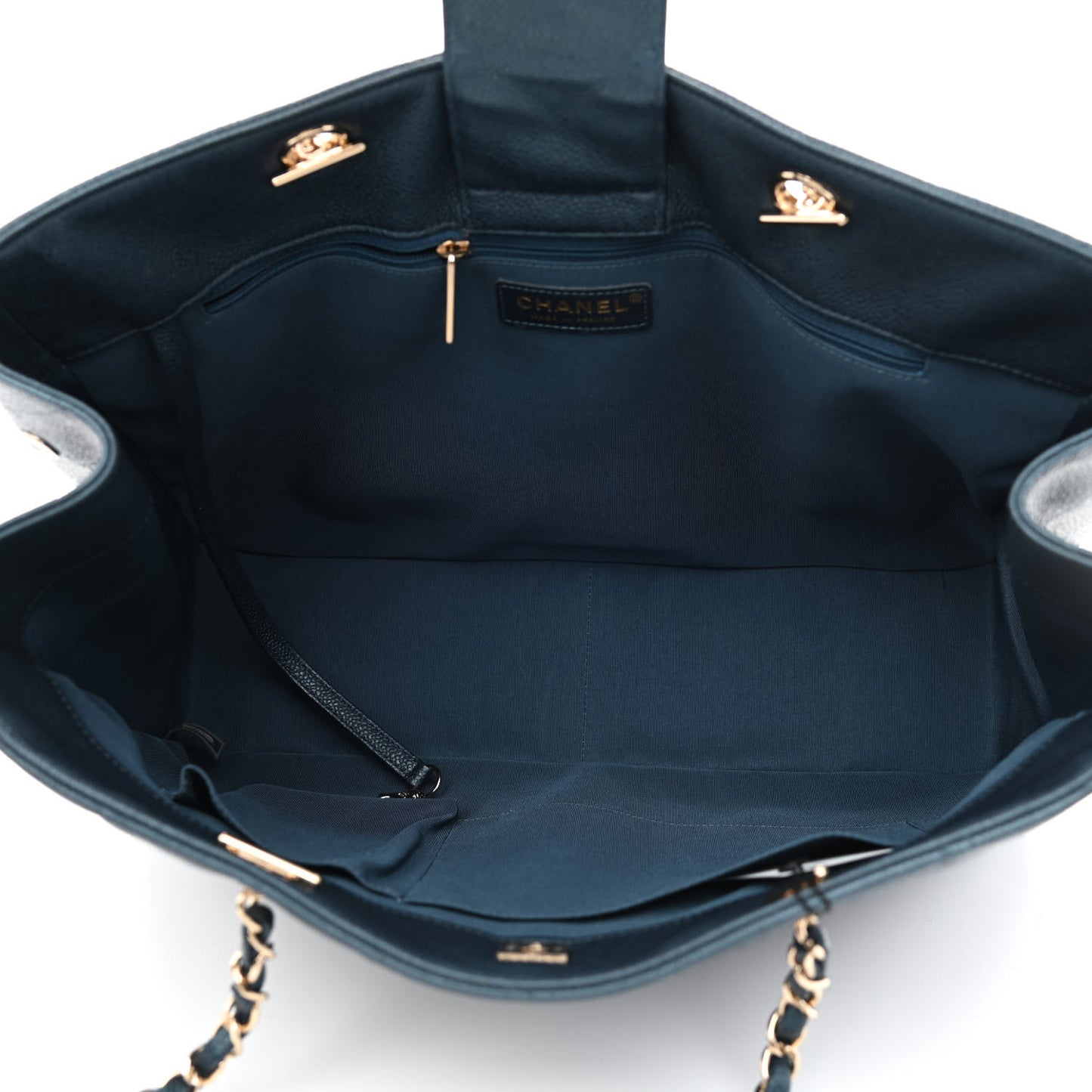Metallic Caviar Quilted Large Classic Shopping Tote Dark Blue