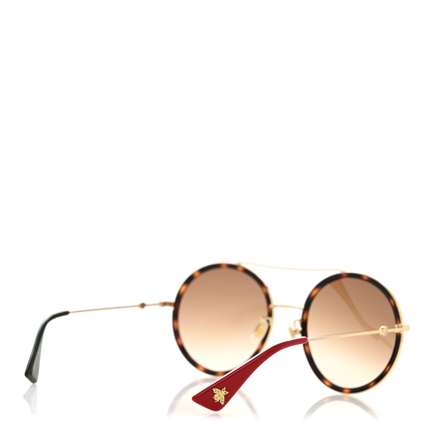 Gucci Metal Round Frame Sunglasses GG0061S Green Red Tortoise 4 of 8
