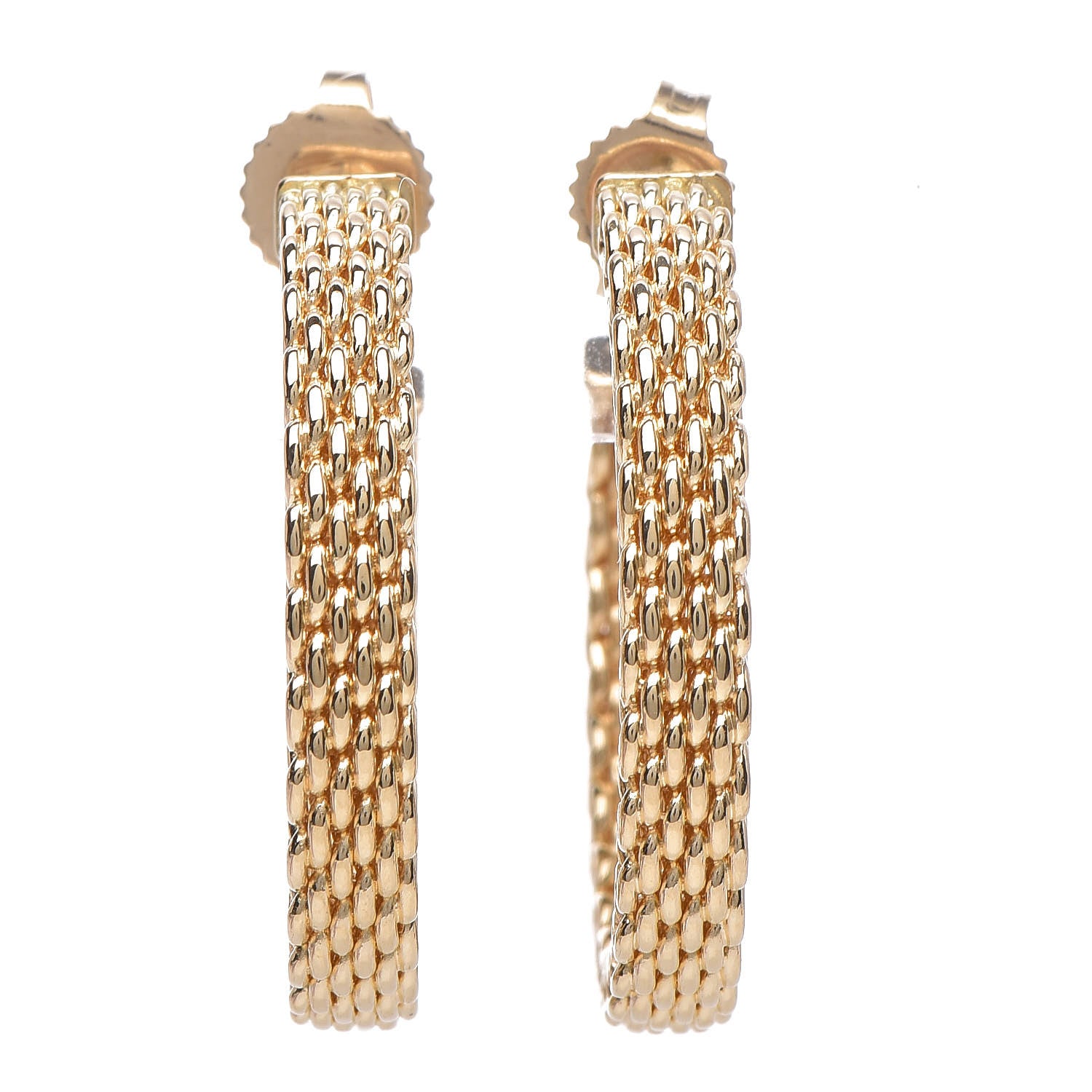 Tiffany 18K Yellow Gold Medium Somerset Mesh Hoop Earrings 1 of 3