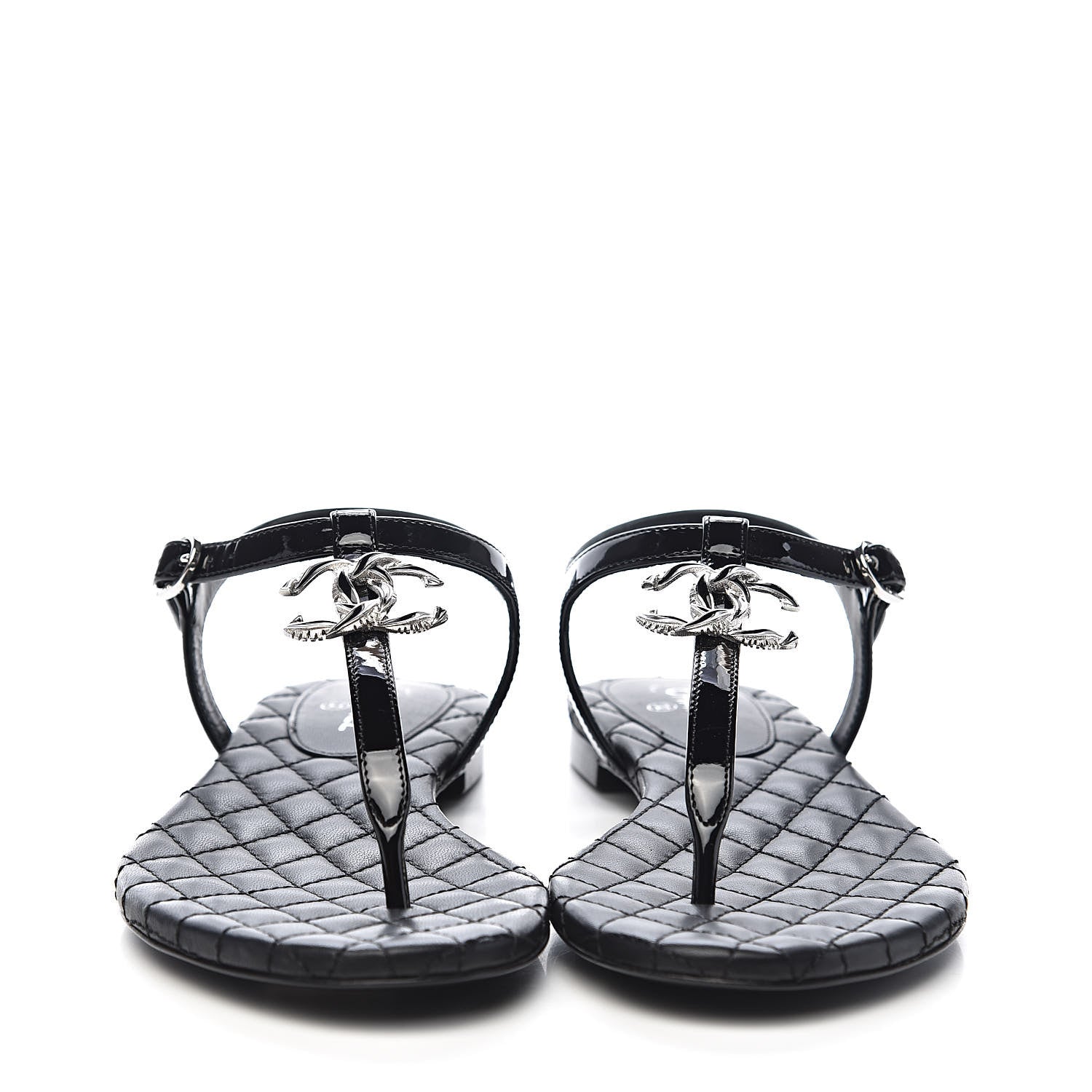 Chanel Patent Calfskin CC Chain Thong Sandals 35 Black 2 of 10