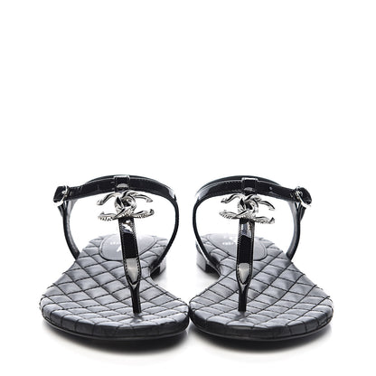Chanel Patent Calfskin CC Chain Thong Sandals 35 Black 2 of 10