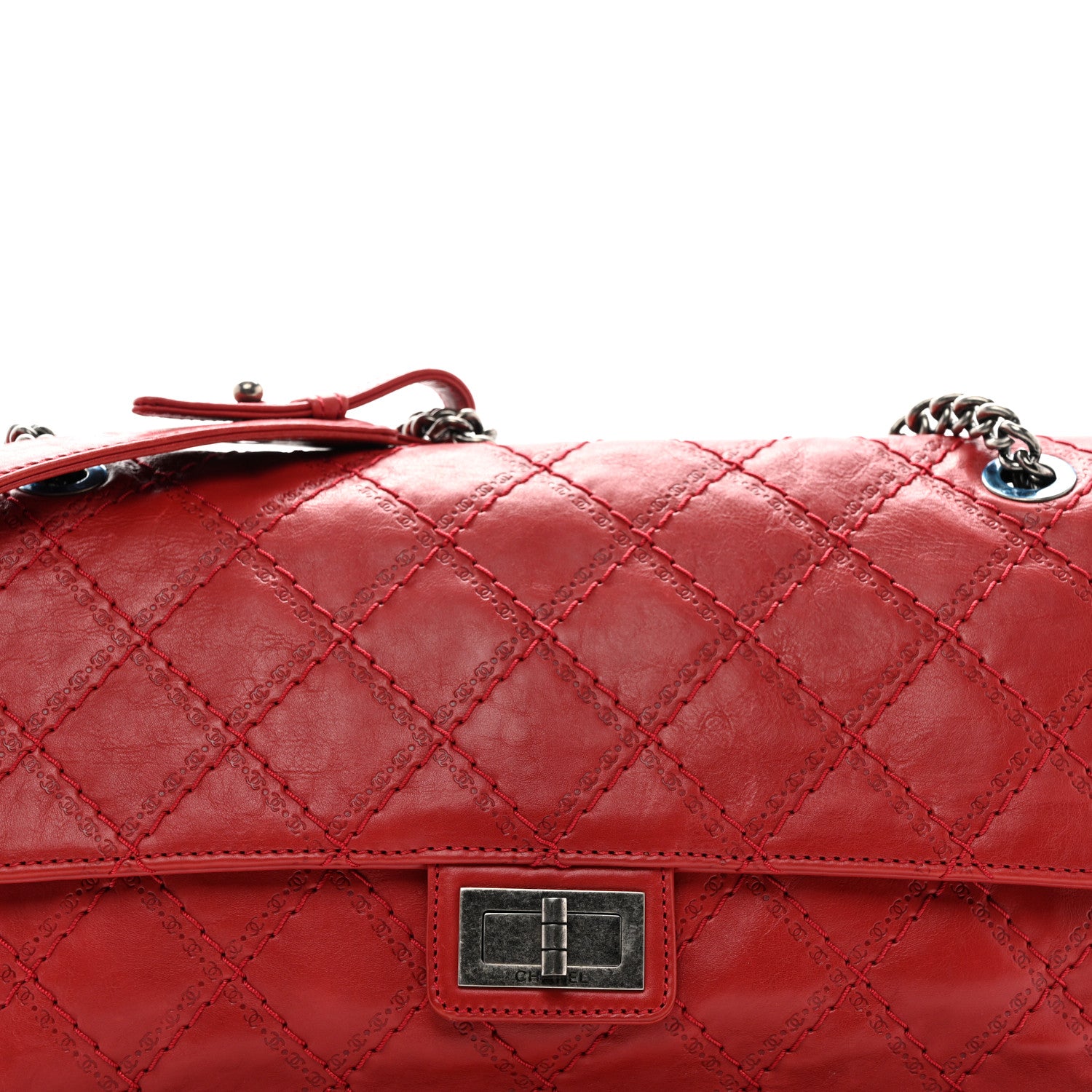 Chanel Aged Calfskin Embossed Logo Quilted 2.55 Reissue 227 Flap Red 8 of 10
