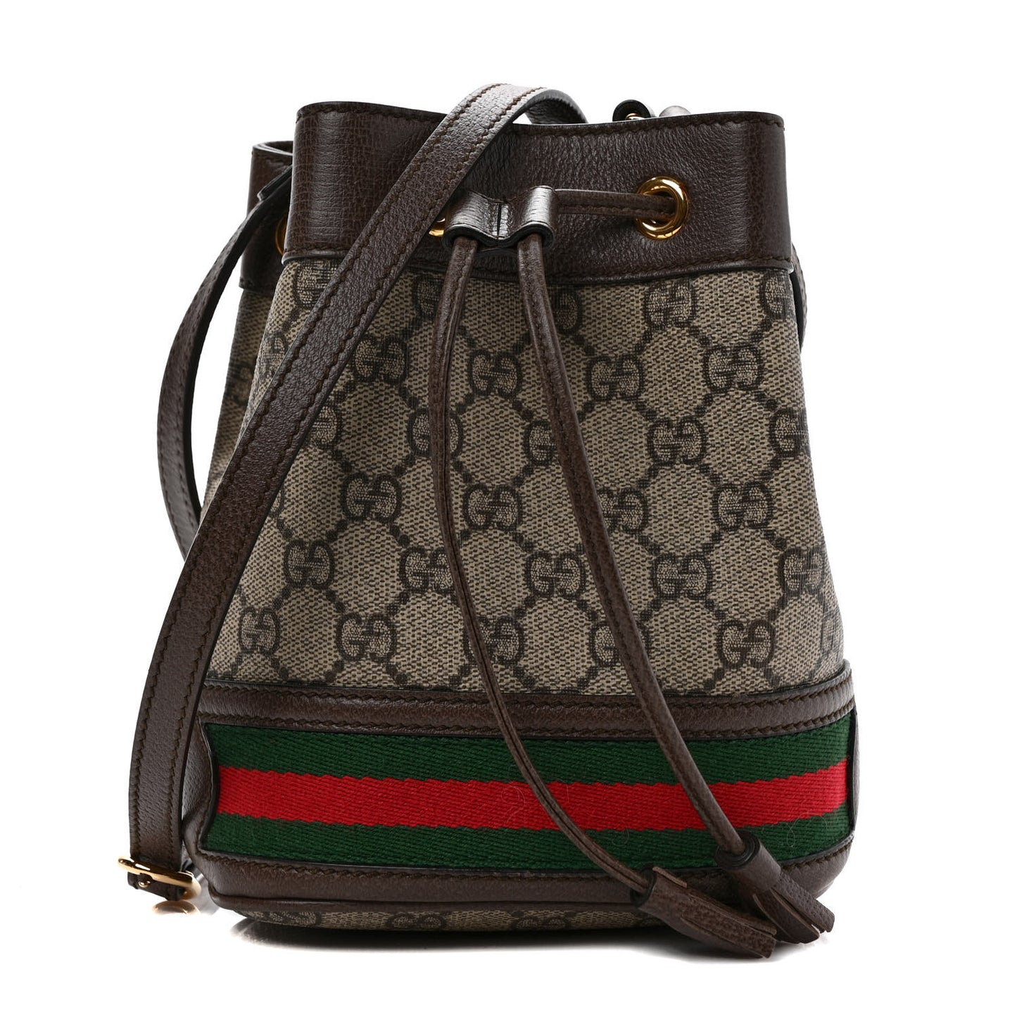 GG Supreme Monogram Web Mini Ophidia Bucket Bag Brown