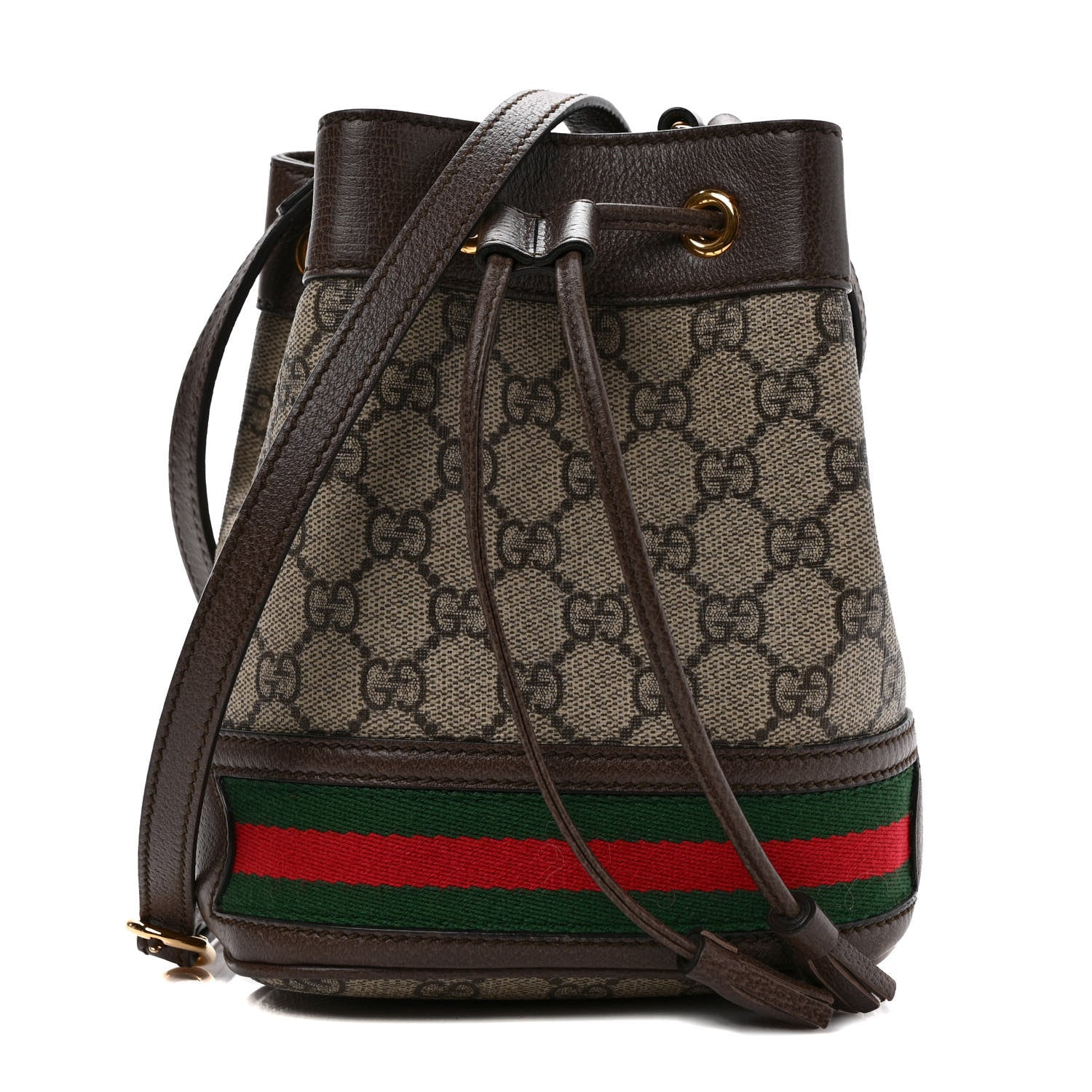 Gucci GG Supreme Monogram Web Mini Ophidia Bucket Bag Brown 1 of 9