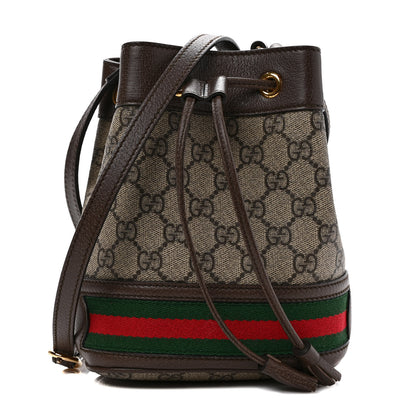 Gucci GG Supreme Monogram Web Mini Ophidia Bucket Bag Brown 1 of 9