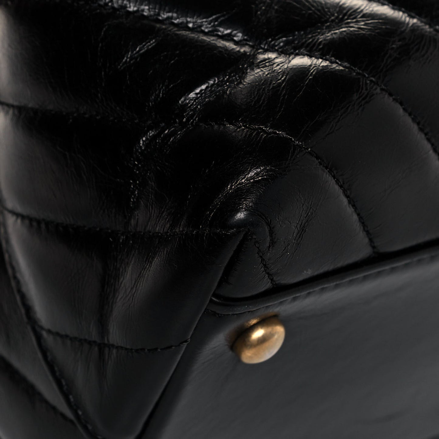 Calfskin Lizard Chevron Quilted Medium Coco Handle Flap Black