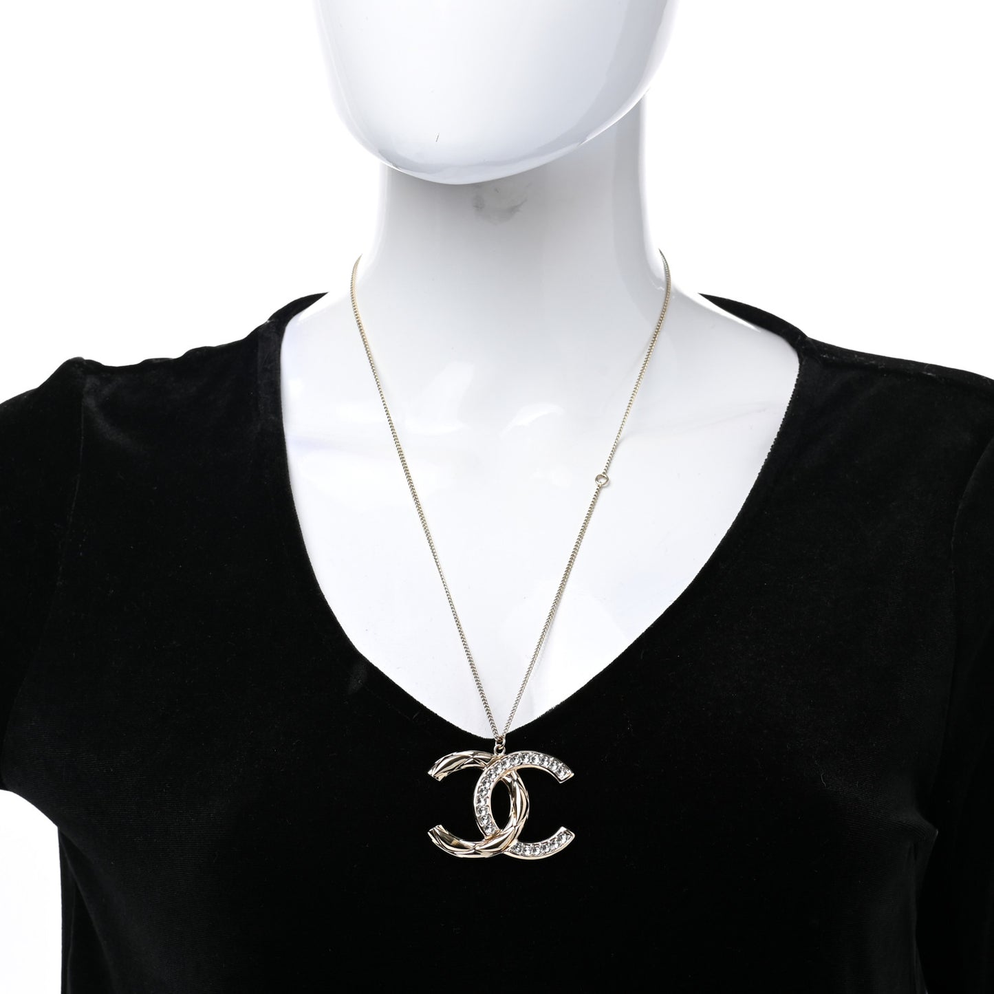 Crystal Metal Quilted CC Pendant Necklace Gold