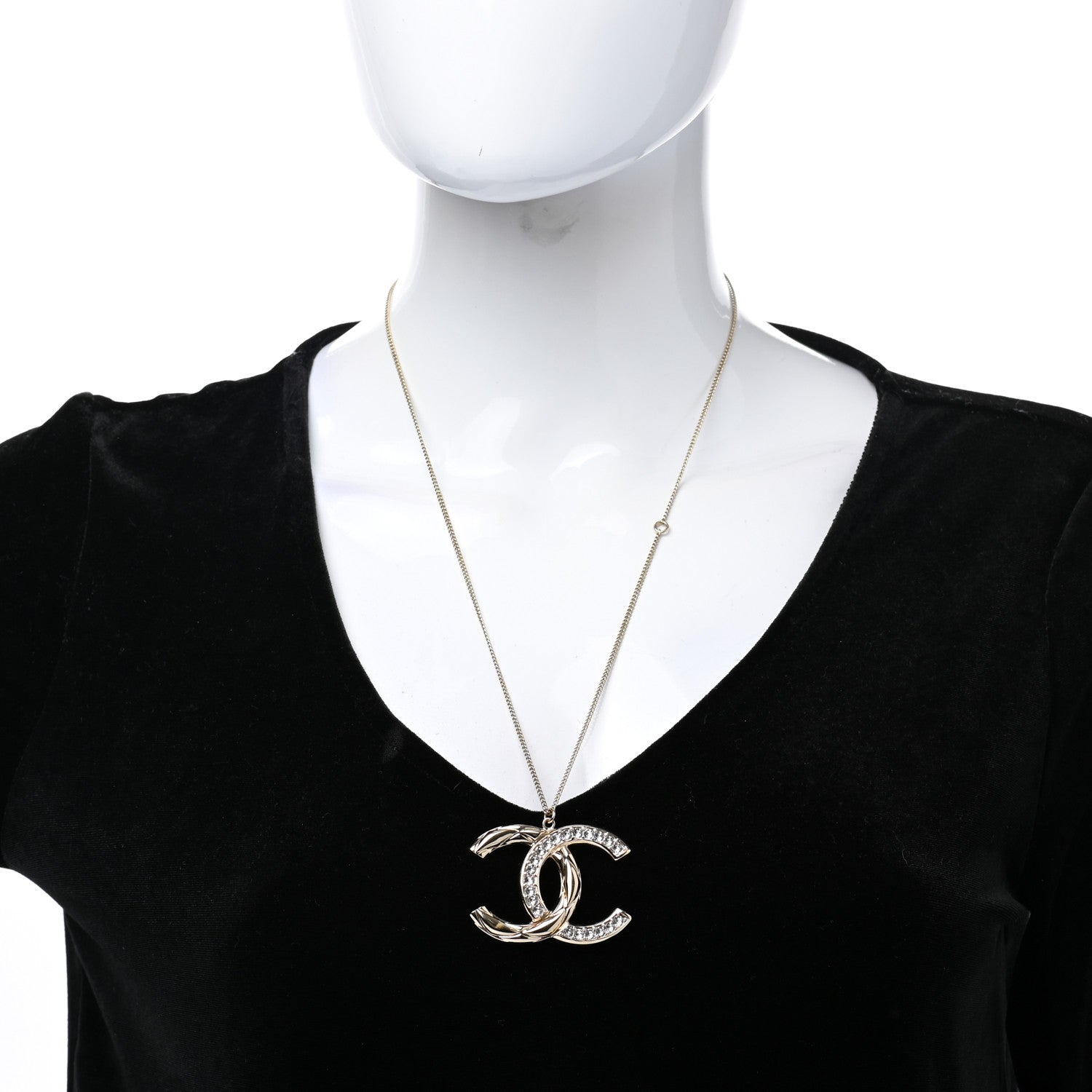 Chanel Crystal Metal Quilted CC Pendant Necklace Gold 2 of 7
