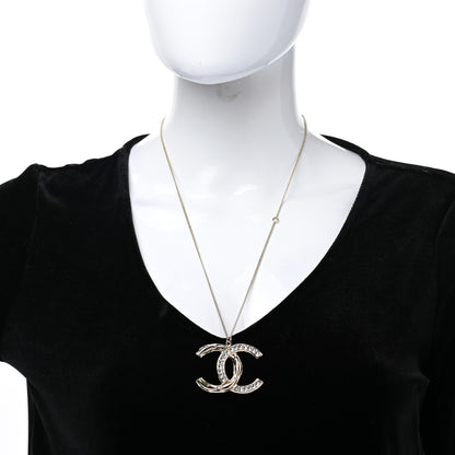 Chanel Crystal Metal Quilted CC Pendant Necklace Gold 2 of 7