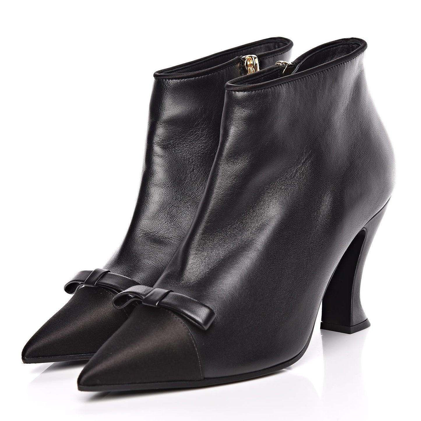 Lambskin Satin Pointed Toe CC Short Boots 37 Black