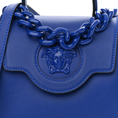 Versace Grained Calfskin Small La Medusa Top Handle Bag Lapis 7 of 9