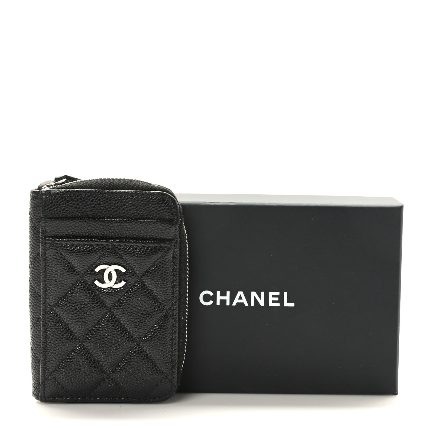 Caviar Quilted Zip Card Holder Black
