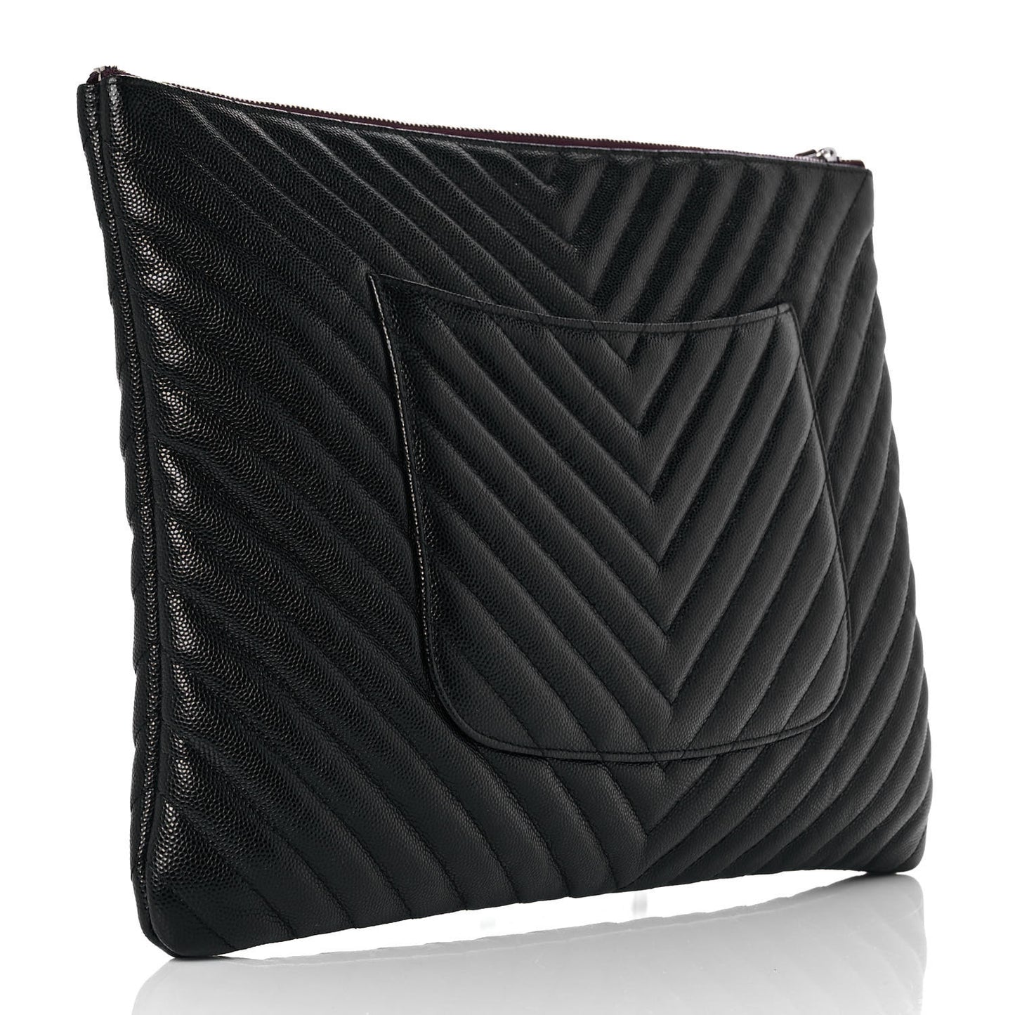 Caviar Chevron Quilted Large Cosmetic Case Black