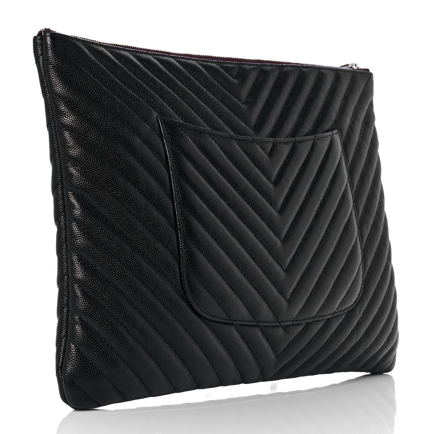 Chanel Caviar Chevron Quilted Large Cosmetic Case Black 3 of 9