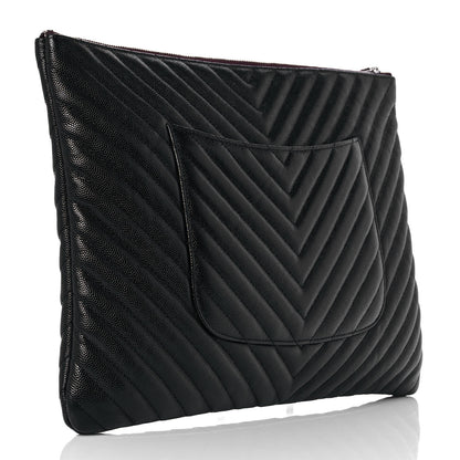 Chanel Caviar Chevron Quilted Large Cosmetic Case Black 3 of 9
