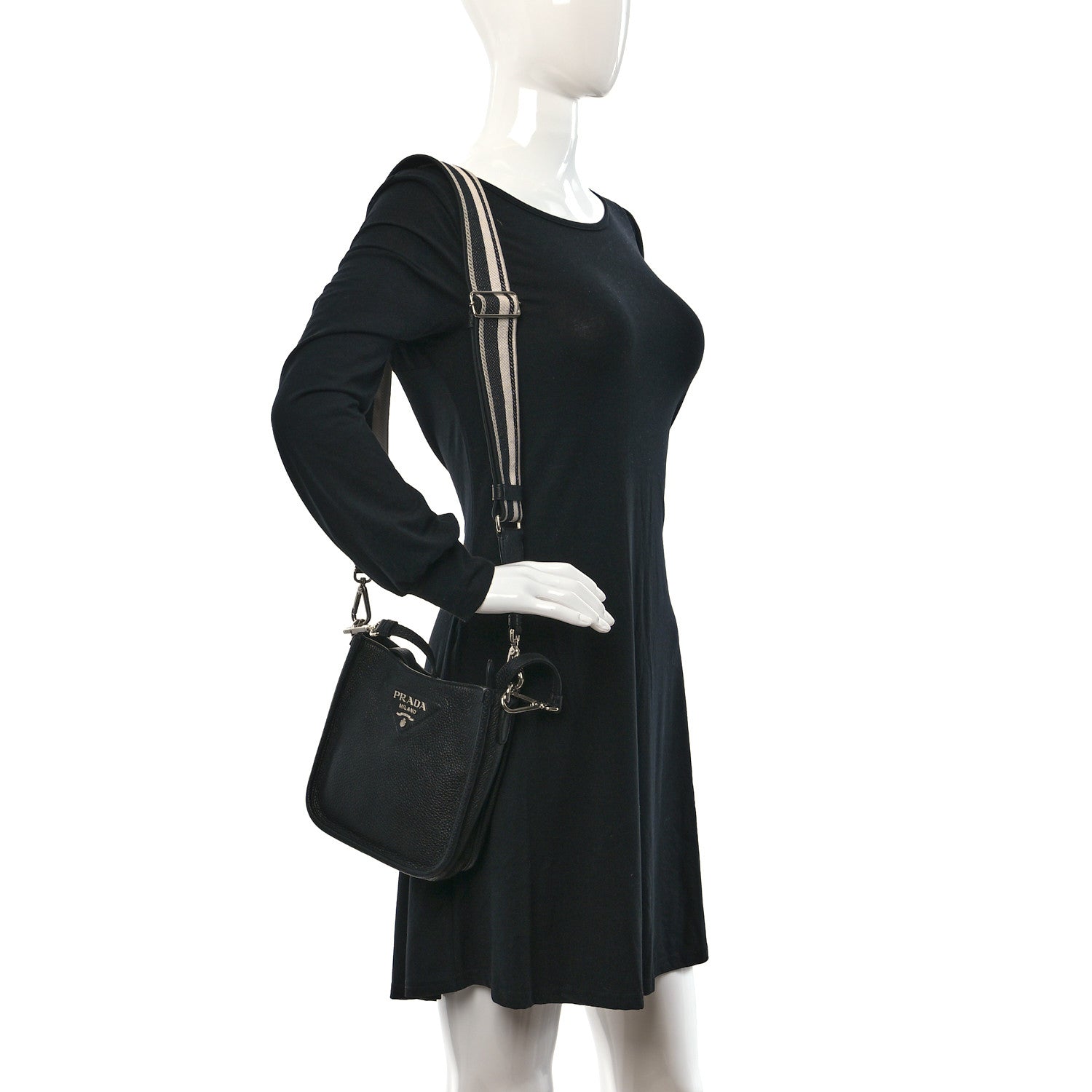 Prada Vitello Daino Soft Mini Hobo Messenger Bag Black 2 of 8