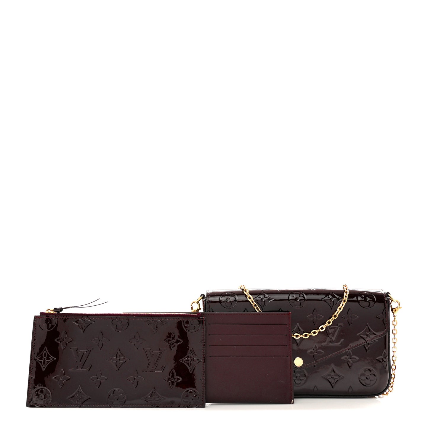 LOUIS VUITTON Vernis Pochette Felicie Chain Wallet Amarante