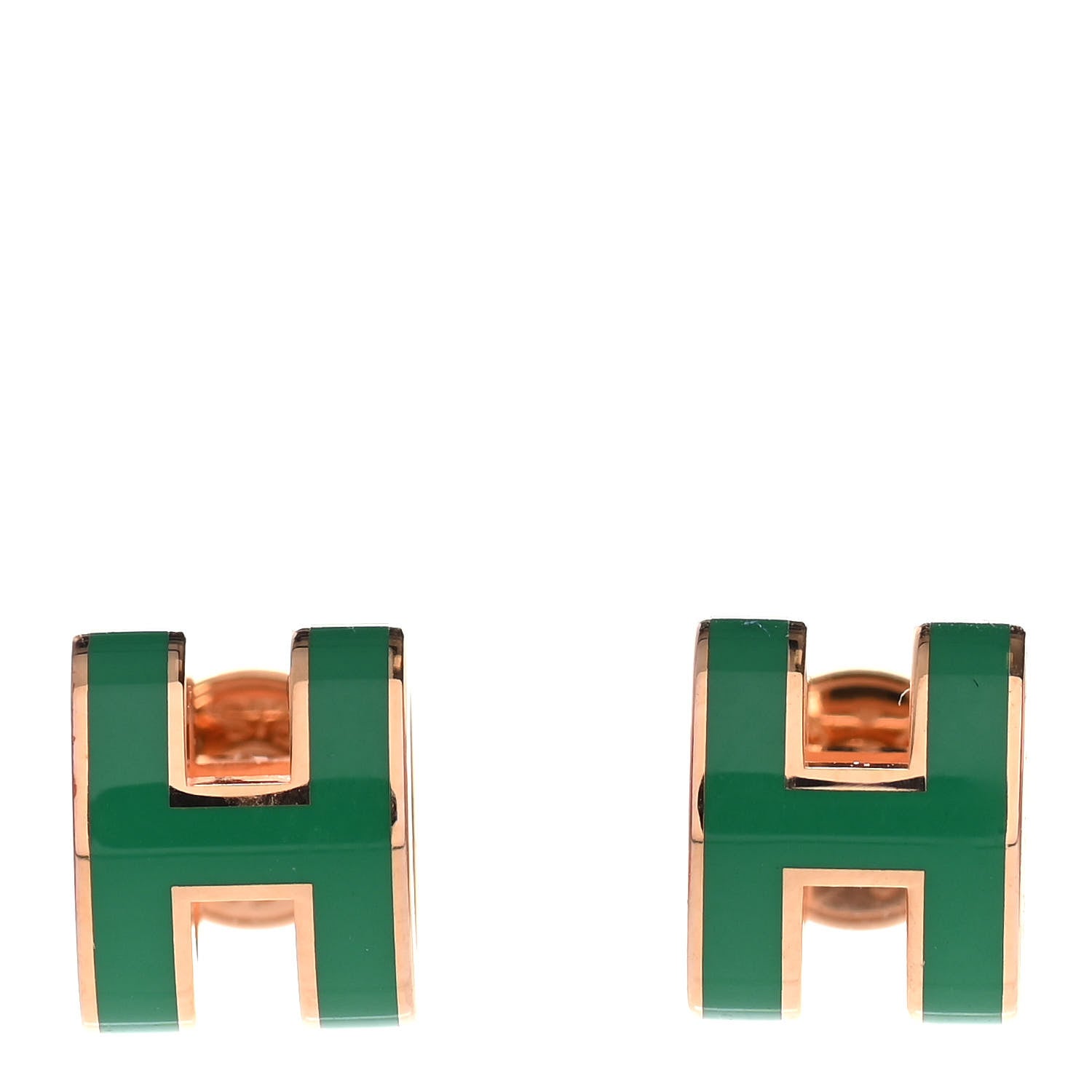 Hermes Rose Gold Lacquered Mini Pop H Earrings Malachite 1 of 5