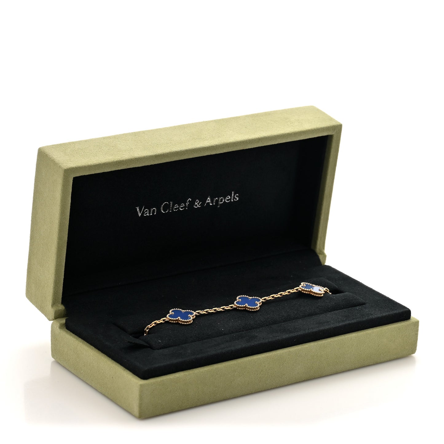 18K Yellow Gold Blue Agate 5 Motifs Vintage Alhambra Bracelet