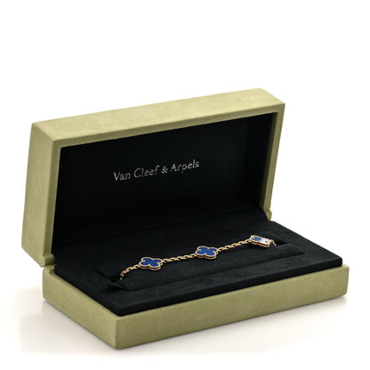 Van Cleef & Arpels 18K Yellow Gold Blue Agate 5 Motifs Vintage Alhambra Bracelet 6 of 6