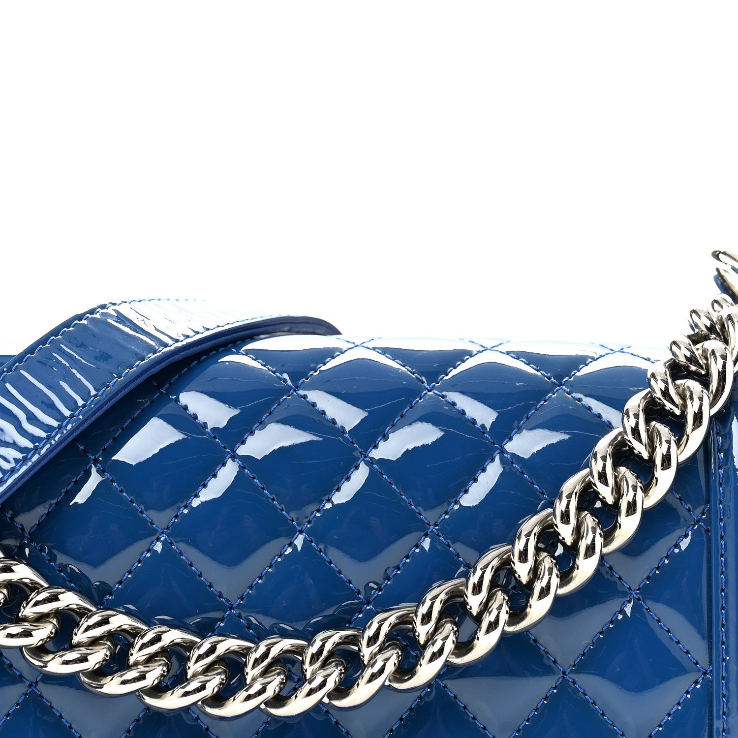 Chanel Patent Calfskin Quilted Medium Plexiglass Boy Flap Blue 8 of 11