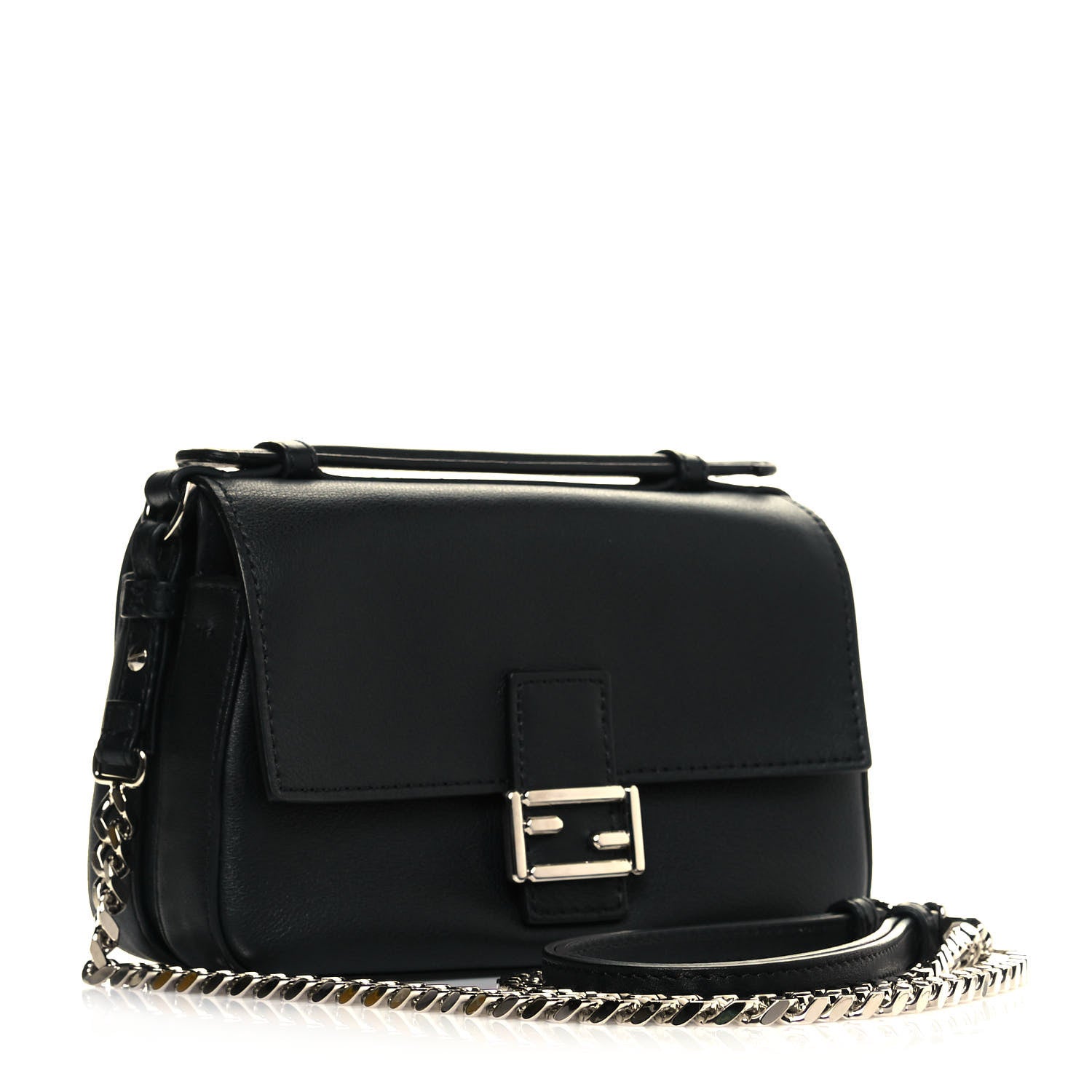 Fendi Vitello Dolce Elaphe Monster Eyes Micro Double Baguette Black Naturale 3 of 10