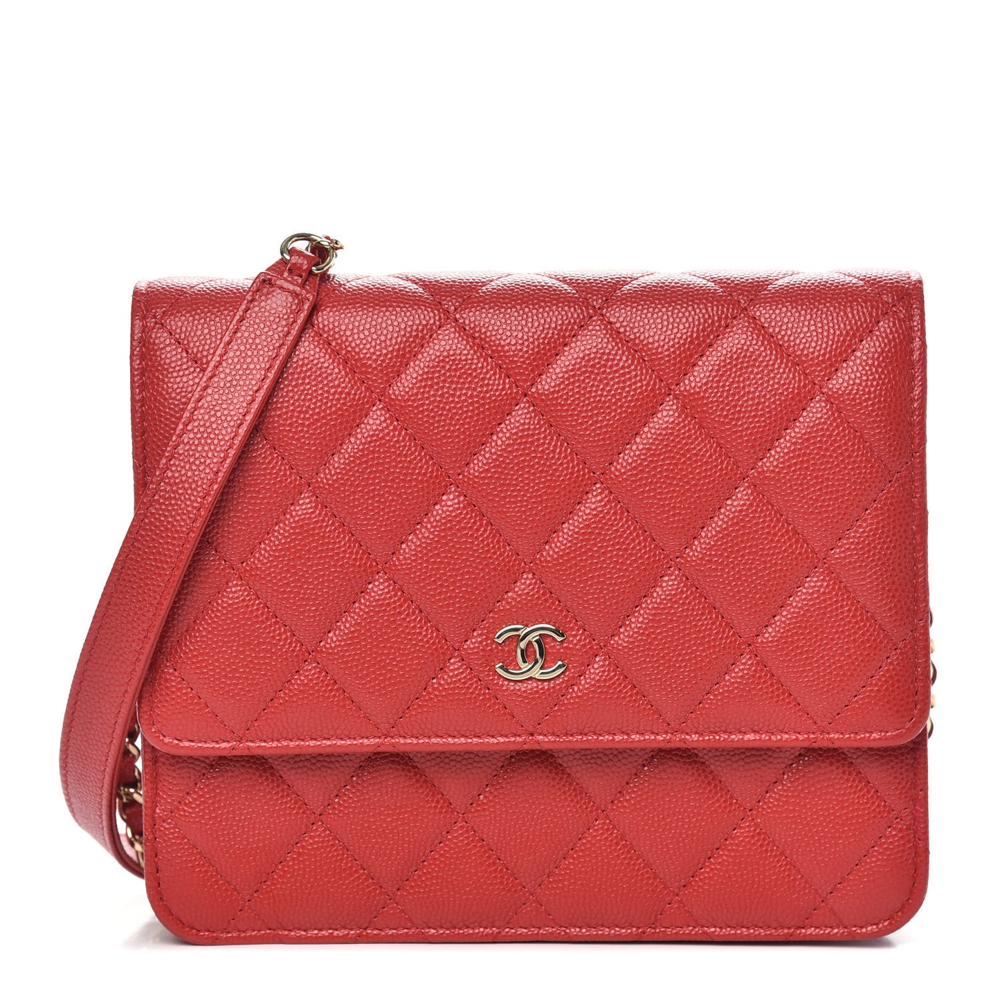 Caviar Quilted Square Wallet On Chain WOC Red