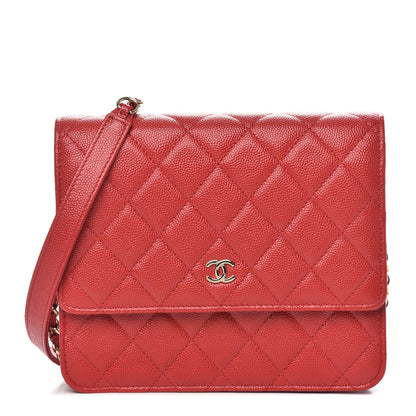 Chanel Caviar Quilted Square Wallet On Chain WOC Red 1 of 11
