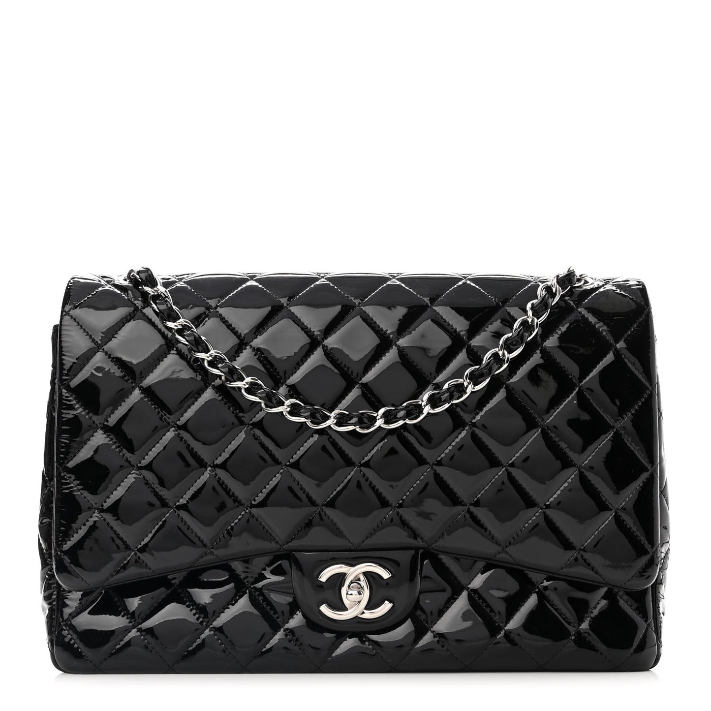 Patent Quilted Maxi Double Flap Black