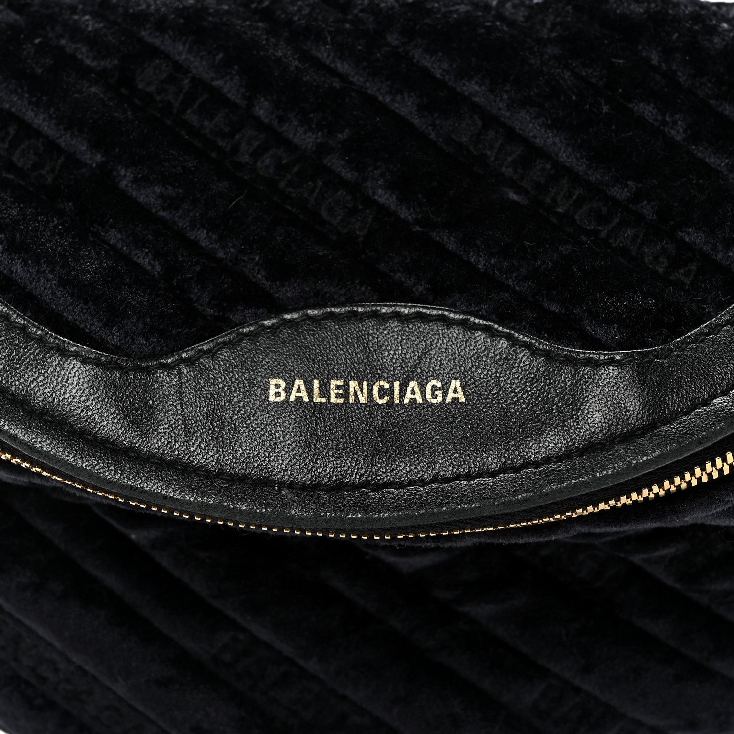 Balenciaga Crushed Velvet Logo Embossed XXS Souvenir Belt Bag Black 7 of 10