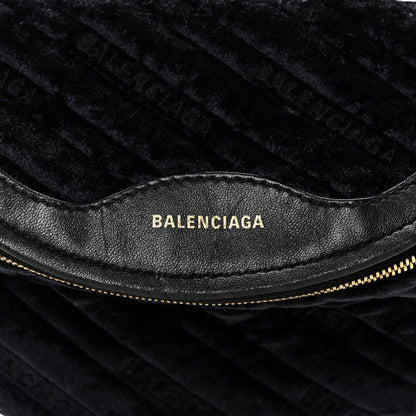 Balenciaga Crushed Velvet Logo Embossed XXS Souvenir Belt Bag Black 7 of 10