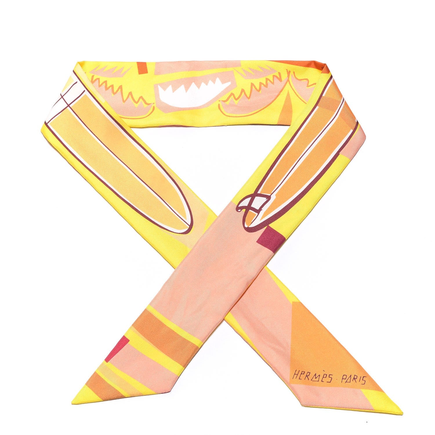 Hermes Silk Sea Surf and Fun Twilly Jaune Vif Abricot Soleil 1 of 4