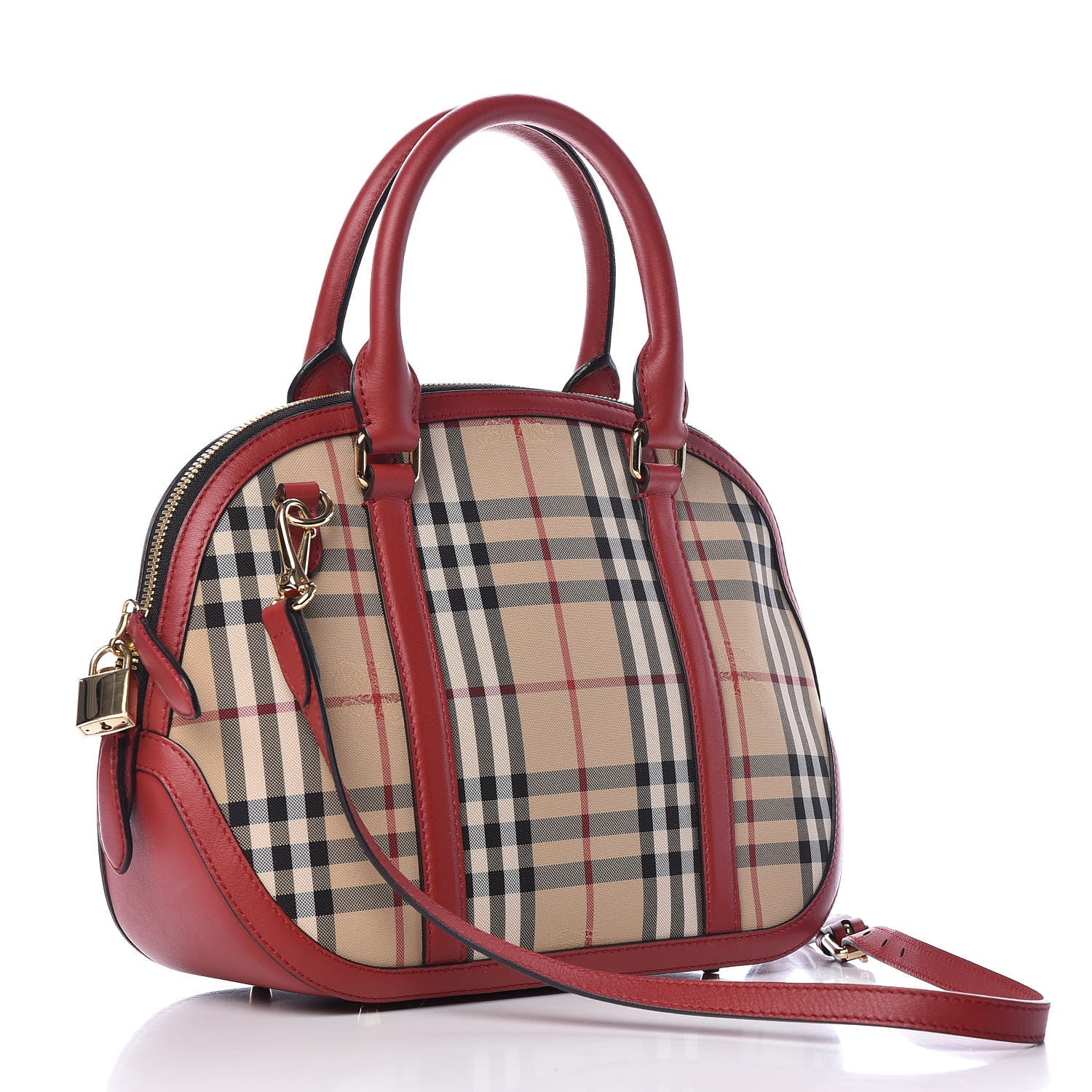 Burberry Horseferry Check Small Orchard Bowling Bag Honey Parade Red 3 of 9