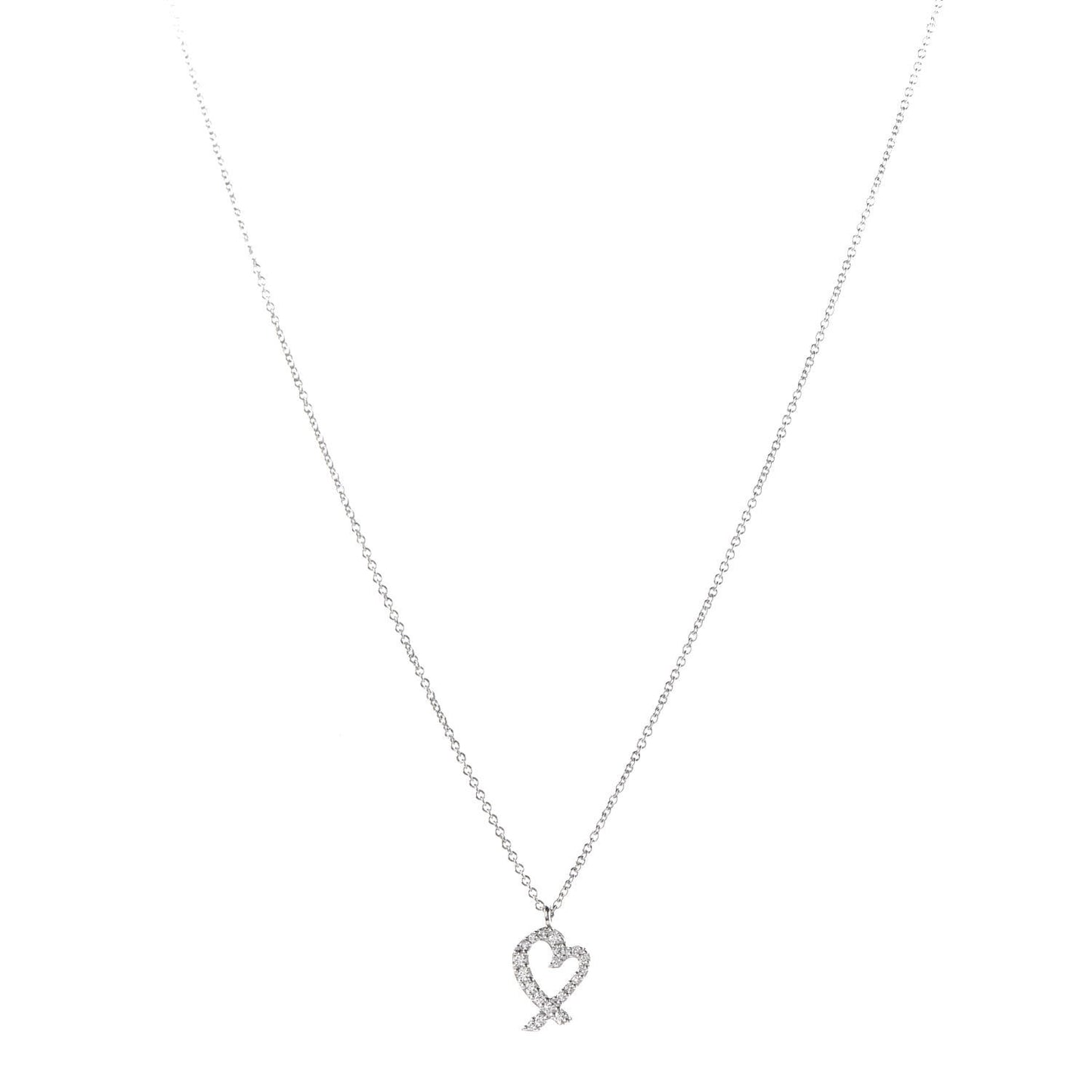 18K White Gold Diamond Mini Paloma Picasso Loving Heart Pendant Necklace