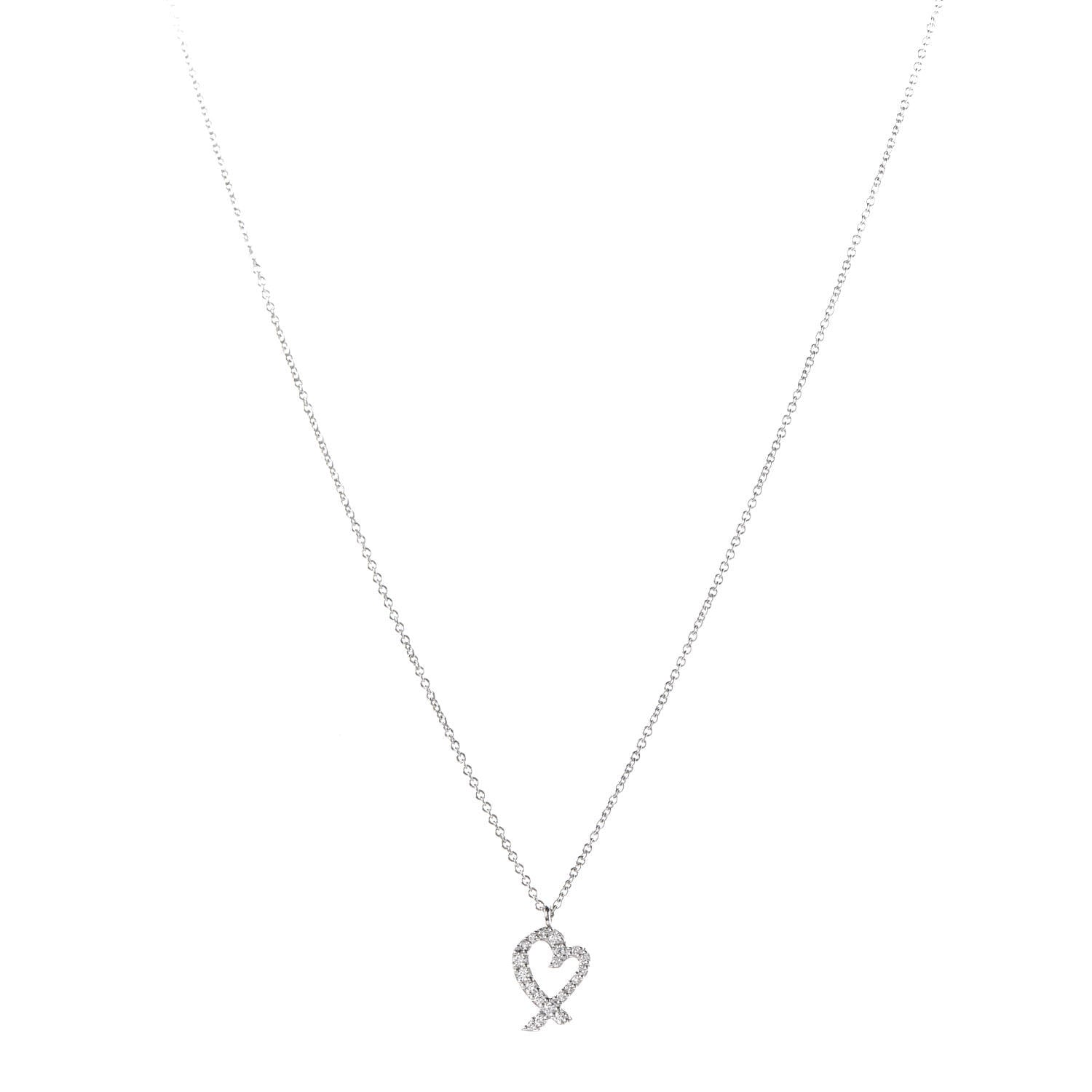 Tiffany 18K White Gold Diamond Mini Paloma Picasso Loving Heart Pendant Necklace 1 of 5