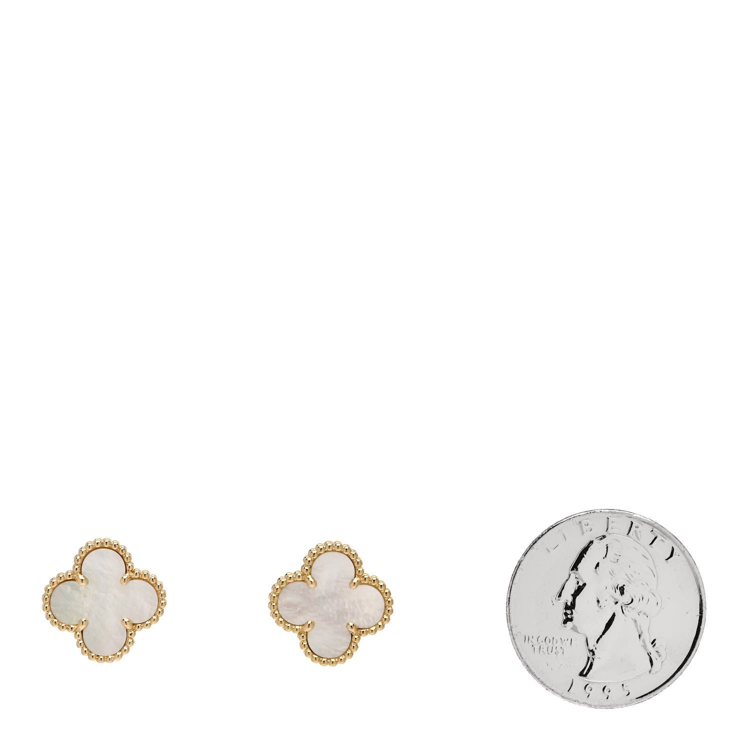 Van Cleef & Arpels 18K Yellow Gold Mother of Pearl Vintage Alhambra Earrings 2 of 4