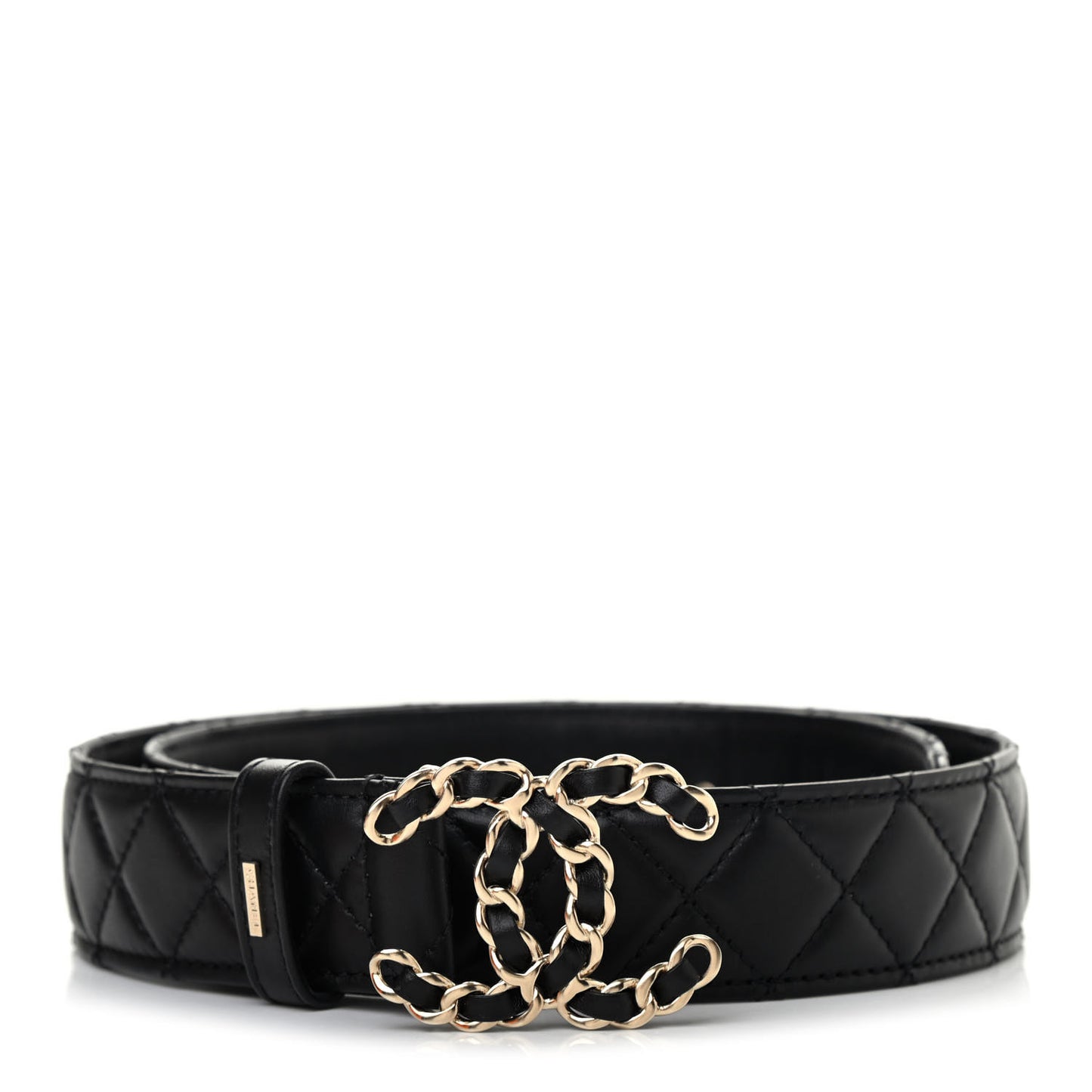 Calfskin Quilted CC Chain Belt 75 Black