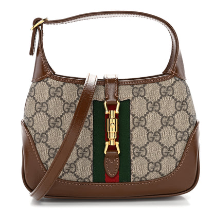 Gucci GG Supreme Monogram Azalea Calfskin Web Mini Jackie 1961 Hobo Beige Ebony Brown Sugar 1 of 12