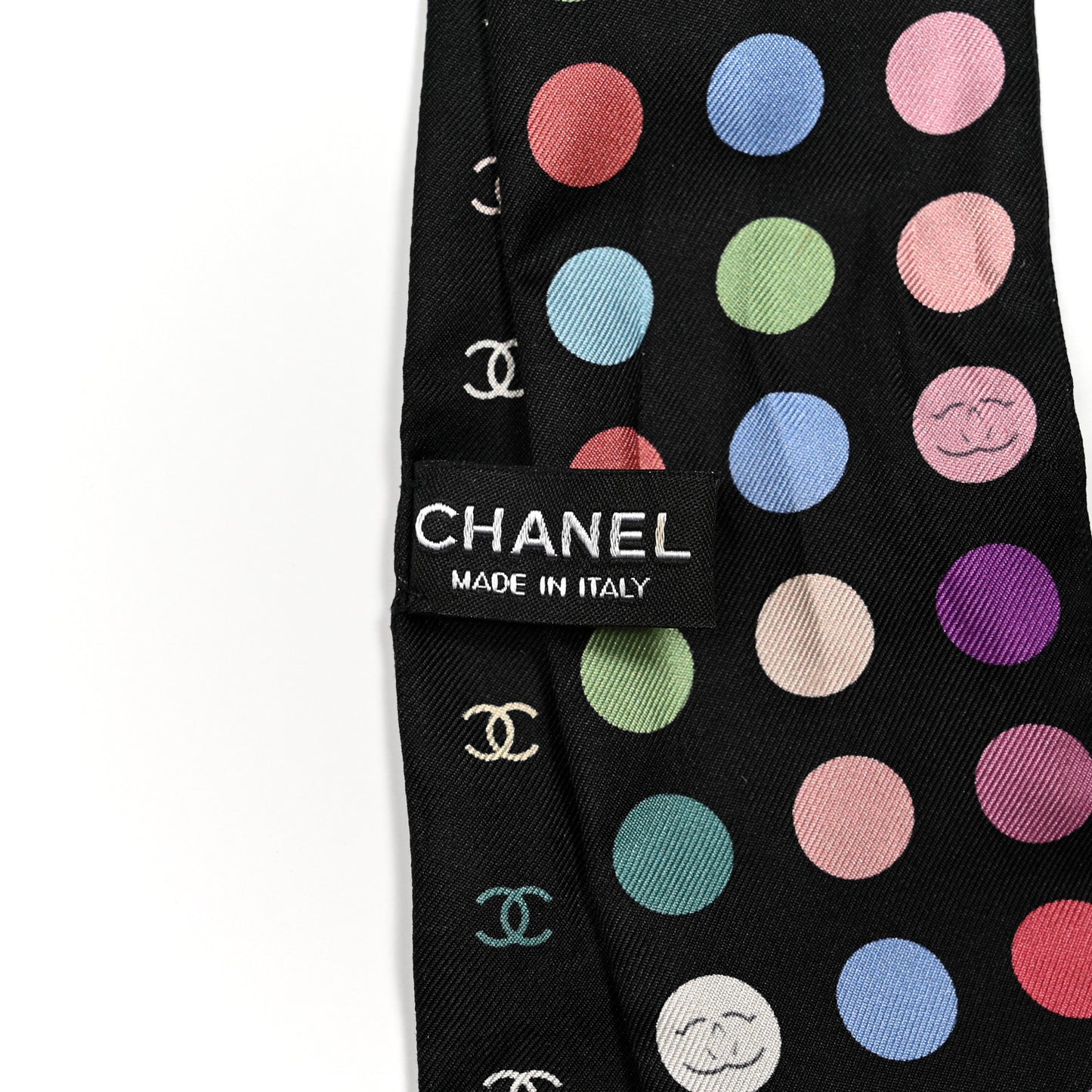 Silk Polka Dot CC Slim Bandeau Scarf Black Multicolor
