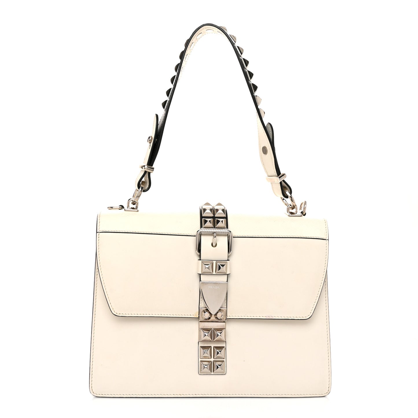 Saffiano City Calfskin Studded Elektra Shoulder Bag White