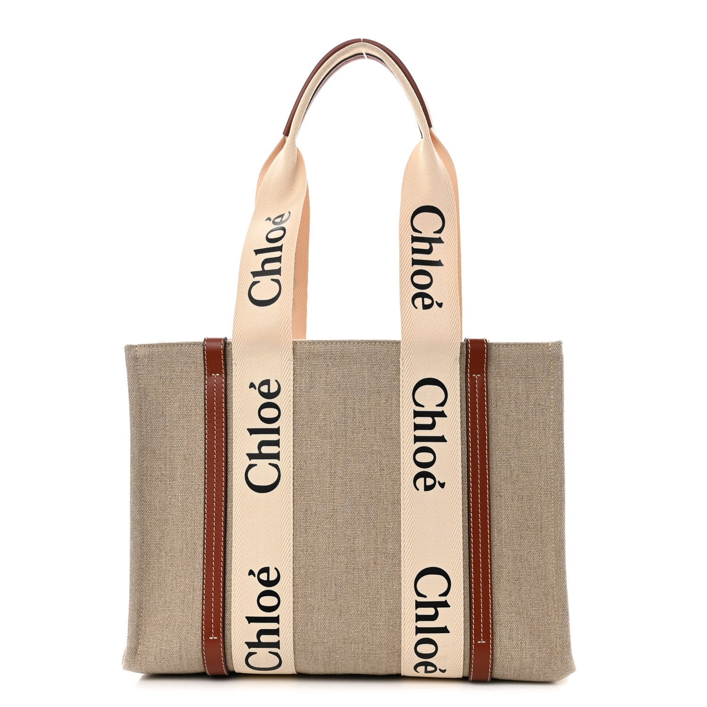 Cotton Calfskin Medium Woody Ribbon Tote White Brown