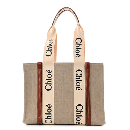Chloe Cotton Calfskin Medium Woody Ribbon Tote White Brown 1 of 9