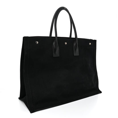 Saint Laurent Linen Calfskin Rive Gauche Tote Black 3 of 10