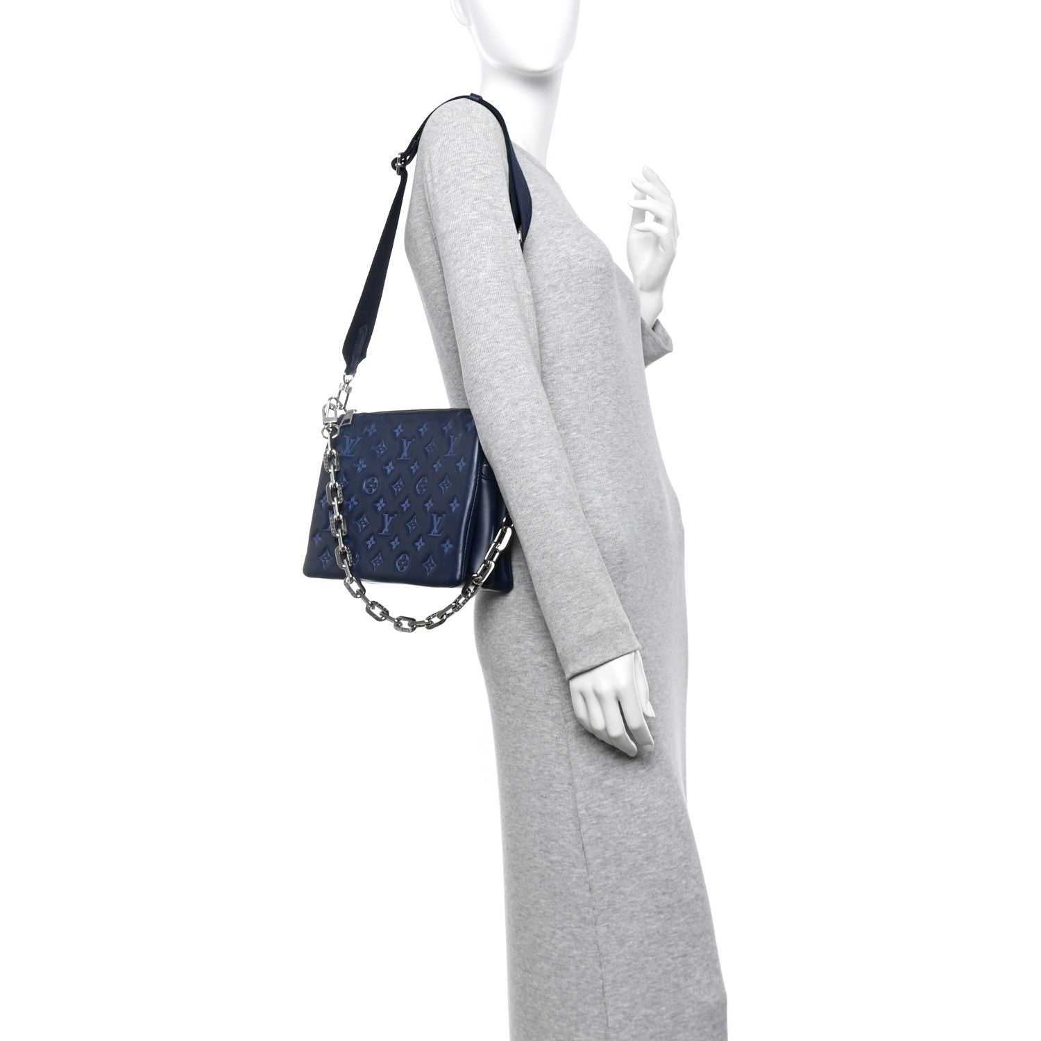 Louis Vuitton Lambskin Embossed Monogram Coussin PM Navy 2 of 13
