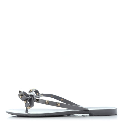 Valentino Garavani PVC Jelly Rockstud Bow Thong Sandals 40 Pastel Grey 1 of 4